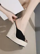 厚底麻編みウエッジソールパンプス【防水・フィッシュテール・女性用・夏用】