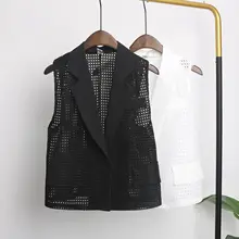夏用薄手ベスト【ショート丈・ファッション西装風・レースデザイン・カーディガン】