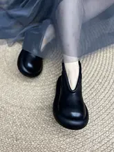 真皮製 厚底ショートブーツ【四季用・レトロデザイン・楽々着脱】