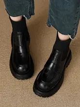 本革ニットソックスブーツ【女性用・秋冬用・ラウンドトゥ・厚底・イギリス風】