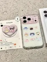 波点デザインの猫と犬のマグネットスタンド付きiPhoneケース【フルカバー・14PM/15Pro/16対応】（セットアップ対応）