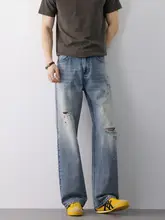 春の新作！デザイン性の高いフィットのストレートデニムパンツ【ブルー・メンズ】