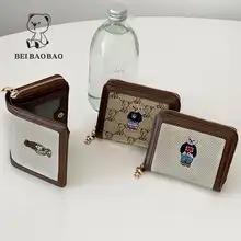 大容量の小熊刺繍が可愛い折りたたみ式キャンバス財布【ハンドバッグ・カジュアルデザイン】