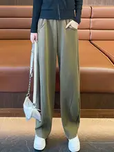 高腰のフィットワイドパンツ【女性用・秋用・トレンドデザイン・スリム効果】（セットアップ対応）