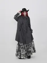 ダークストライプのシャツドレス【フリル付き・ゆったりシルエット・暗黒系・アウター】