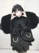 黒のカジュアルコート【キルティング・リボン付きスカーフ・ロリータファッション】（セットアップ対応）