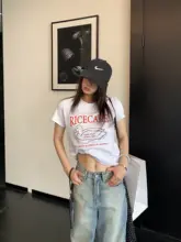 Tシャツ レディース クロップド丈 イラスト柄 レタリングプリント シンプル シック ヴィンテージ 着痩せ 夏 トップス