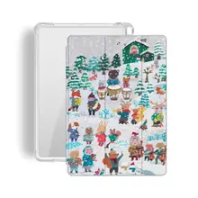 雪山アート油絵風カートゥーン動物デザインiPad Pro 12.9/11用三折保護ケース【エア6/エア5/ミニ6対応・衝撃吸収】