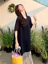 深青色のおしゃれなパターン切り替えワンピース【感・カジュアルTシャツスタイル】