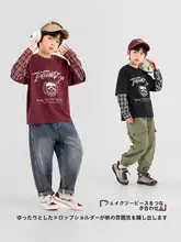 チェック柄プリントの長袖スウェットシャツ【子供用・春秋向け・おしゃれデザイン】（セットア ップ対応）