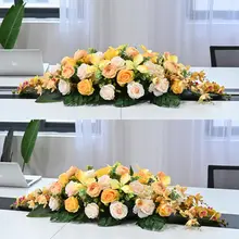 エレガントなデザインの長形会議テーブル【おしゃれな造花装飾・ビジネス用】