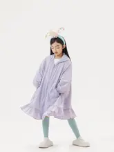 女の子用 夏用 紫色フリルデザインのUVカットカーディガン【ゆったりシルエット】