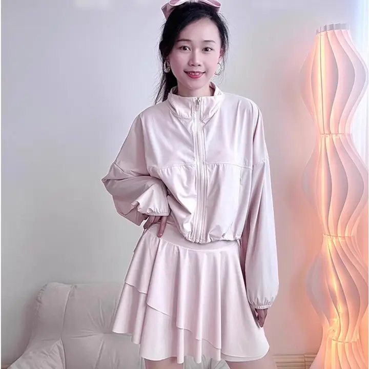 女性用ランニング長袖ジャケット【速乾・日焼け防止・ゆったりタイプ・ヨガ・フィットネス用】（セットアップ対応）