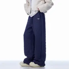 ONLPP 冬用 レディースコットンパンツ【レトロダイヤモンドパターン・ワイドストレート・防寒・厚手】