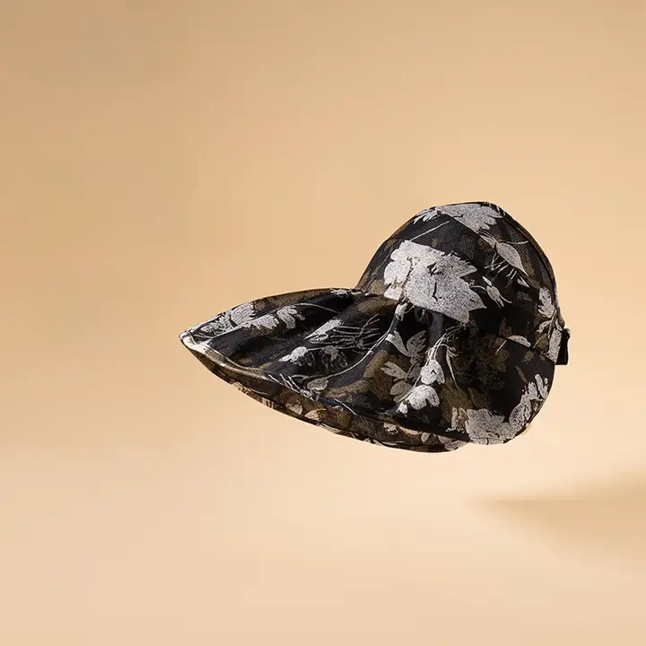 桑蚕絲製の通気性がある空頂帽子【UVカット・おしゃれな麻素材・ギフトボックス付き】