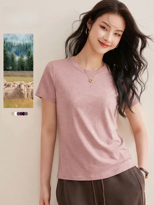 ラウンドネック天絲とウールのマスクTシャツ【夏用・短袖・極上の柔らかさ】
