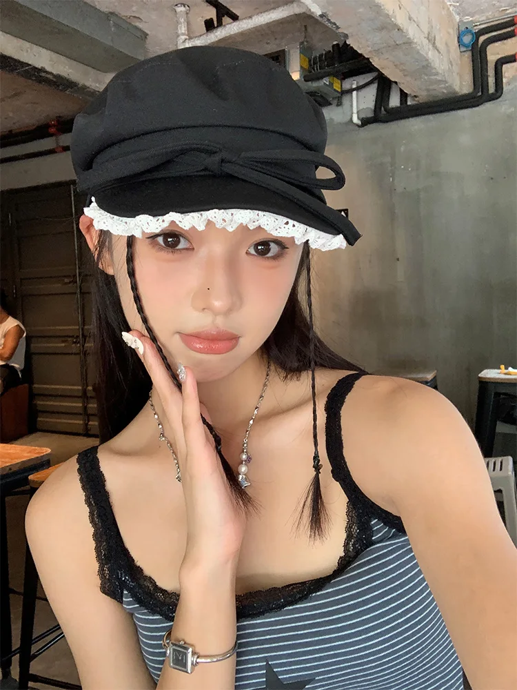 和菓子リボンレース  八角 ベレー：女性向け秋のスタイリングに最適なデザインと通気性