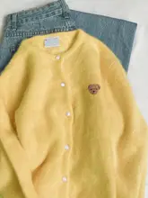 可愛いクマ刺繍のマハ毛ニットカーディガン【ピンク・秋冬用・極上の柔らかさ】