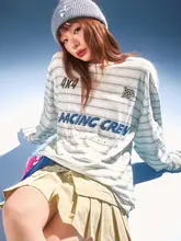 ストライプ模様のゆったりTシャツ【レースコンビ・長袖・女性用】