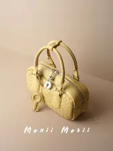 編み込み牛革製 手提げバッグ【小型・ユニークデザイン・ボウリングスタイル】