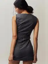 フレンチスタイルのレトロなストライプワンピース【ノースリーブ・タイトフィット・通勤用】