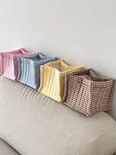 マカロンカラーのギンガムチェック収納ボックス【子供のおもちゃ整理用】