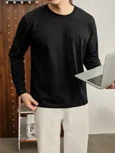 長袖Tシャツ メンズ クルーネック プルオーバー ブラック 韓流 おしゃれ 着回し ベーシック カジュアル インナー「LUUD」