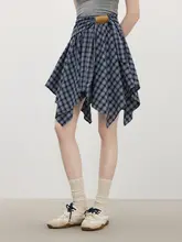 レトロチェック柄ハイウエストAラインスカート【女性用・不規則デザイン・夏用】（セットアップ対応）