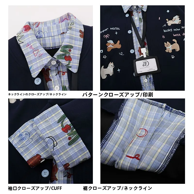 可愛らしい犬の刺繍入りポロネックパーカー：カジュアルスタイルで秋から春にわたる着用シーンを実現