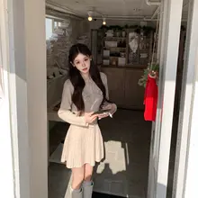 甘美な立体フラワー編みウールニットセットアップ【オートミールカラー・重厚感】（セットアップ対応）