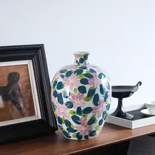 青花瓷の陶器製花瓶【新中式・テーブル装飾用・上品なアートデザイン】