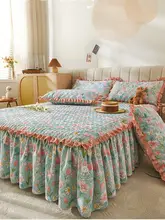 季節問わず使える！フリル付きベッドスカートカバー【田園風・花柄・綿混・1枚入り】