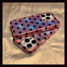 スマホケース iPhone 15 Pro Max 14 Pro 13 12 11 対応 蛍光 全面ハート柄 マット仕上げ シンプル 大きめホール 2層構造