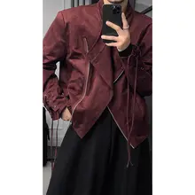 秋用 トレンドレトロ スエード風 カジュアルジップジャケット【オーバーサイズ・斜め開き】