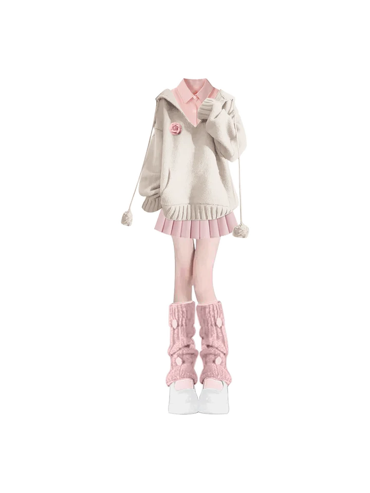秋にぴったりのピンクのワンピース【韓国風・JK制服・ミニスカート・柔らかい生地】（セットアップ対応）