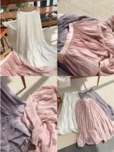 春夏用 優雅な紫色のプリーツスカート【高腰・シフォン素材・中丈】