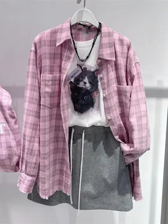 チェック柄長袖シャツ【ゆったりカジュアル・春用・女性用】