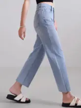 薄手デニムストレートパンツ【コットン・アセテート混紡・九分丈・軽やかで涼しい】（セットアップ対応）