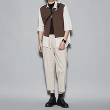 春夏向け ストライプデザインのレトロカットワイドレッグパンツ【フィット・9分丈】