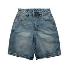 水洗い加工のメンズデニムショートパンツ【夏用・フィット・ワイドレッグ・カジュアル】