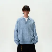 レトロツイスト編み風ニットセーター【男女兼用・カジュアル・冬用・ゆったり感】（セットアップ対応）