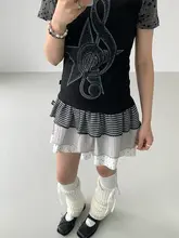 ドットストライプの夏用Aラインフレアスカート【レイヤードデザイン・フリル付き】（セットアップ対応）