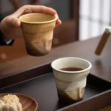 レトロなハンドドリップコーヒーカップ【個性的なしわ模様・陶器製・手捏ね加工・ティーカップ】
