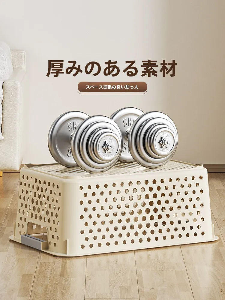 家庭用収納バスケット：ベランダ掃除道具の収納に最適なプラスチック製収納バスケット