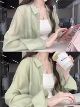 薄手のアイスシルク日焼け防止シャツ【夏用・女性・チュニックスタイル・シフォンカーディガン】
