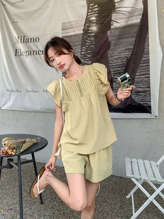 フリル袖の夏用パンツ【スタイル・カジュアル・ショートパンツ・フレッシュデザイン】（セットアップ対応）