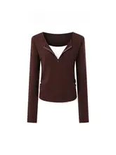 バイカラーの切り替えデザイン長袖トップス【レディース・秋用・着回ししやすい】（セットアップ対応）