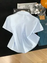 刺繍入りカラーブロックボタンシャツ【女性用・短袖・学院風・独特なデザイン】