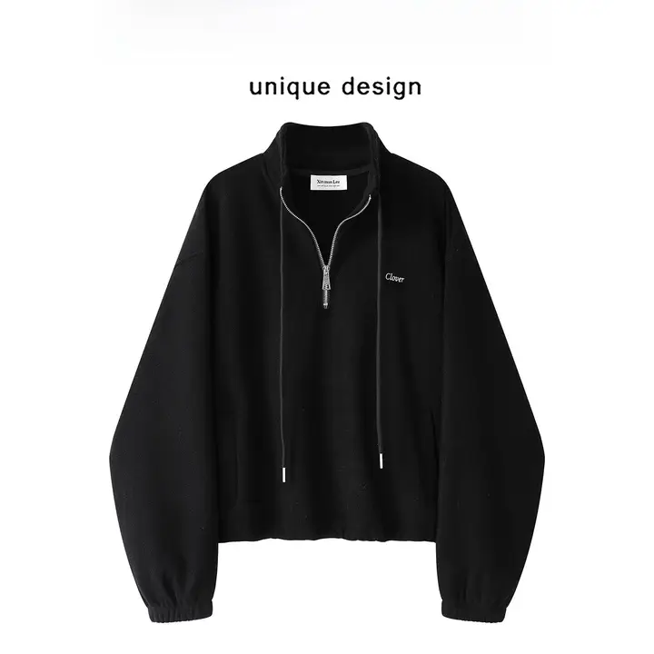 ハーフジップスウェット レディース アルファベット刺繍 クロップド 厚手 ルーズ アメカジ ヴィンテージ 着回し 冬「XinmonLee」