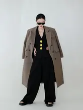 BYLU レトロチェック柄ロングジャケット【女性用・ルーズフィット・厚手】